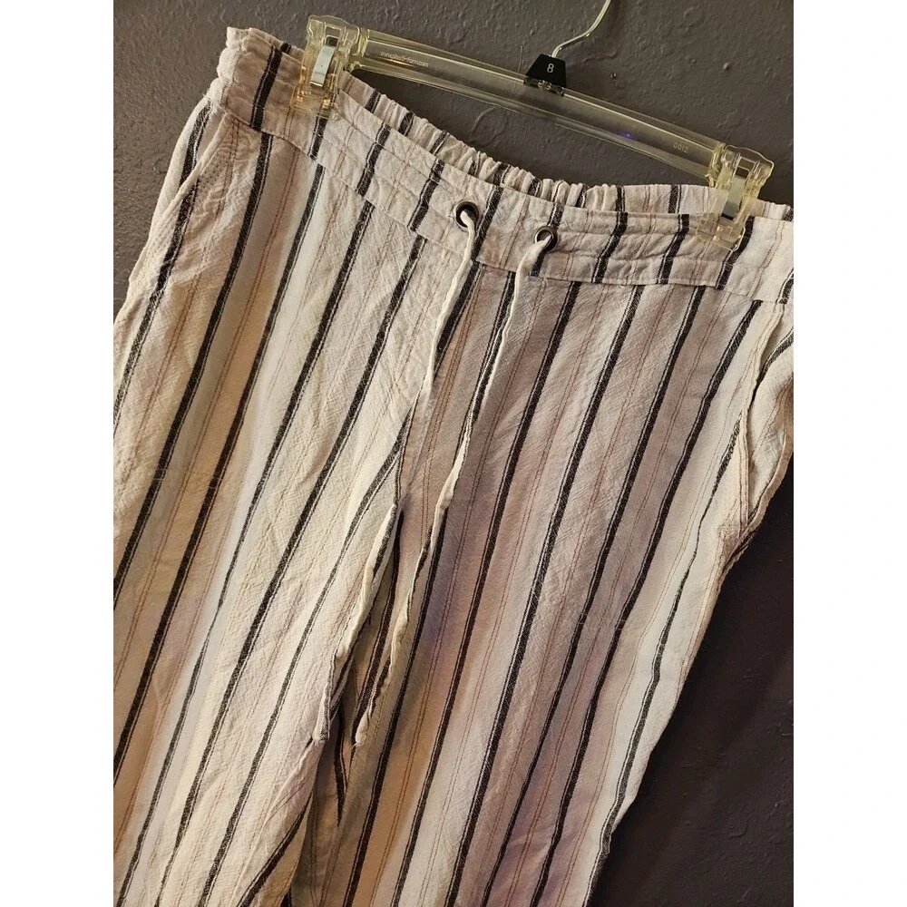 Per Se Linen blend pants White/Blue Striped pants Size Medium 55% Linen (A245)‎